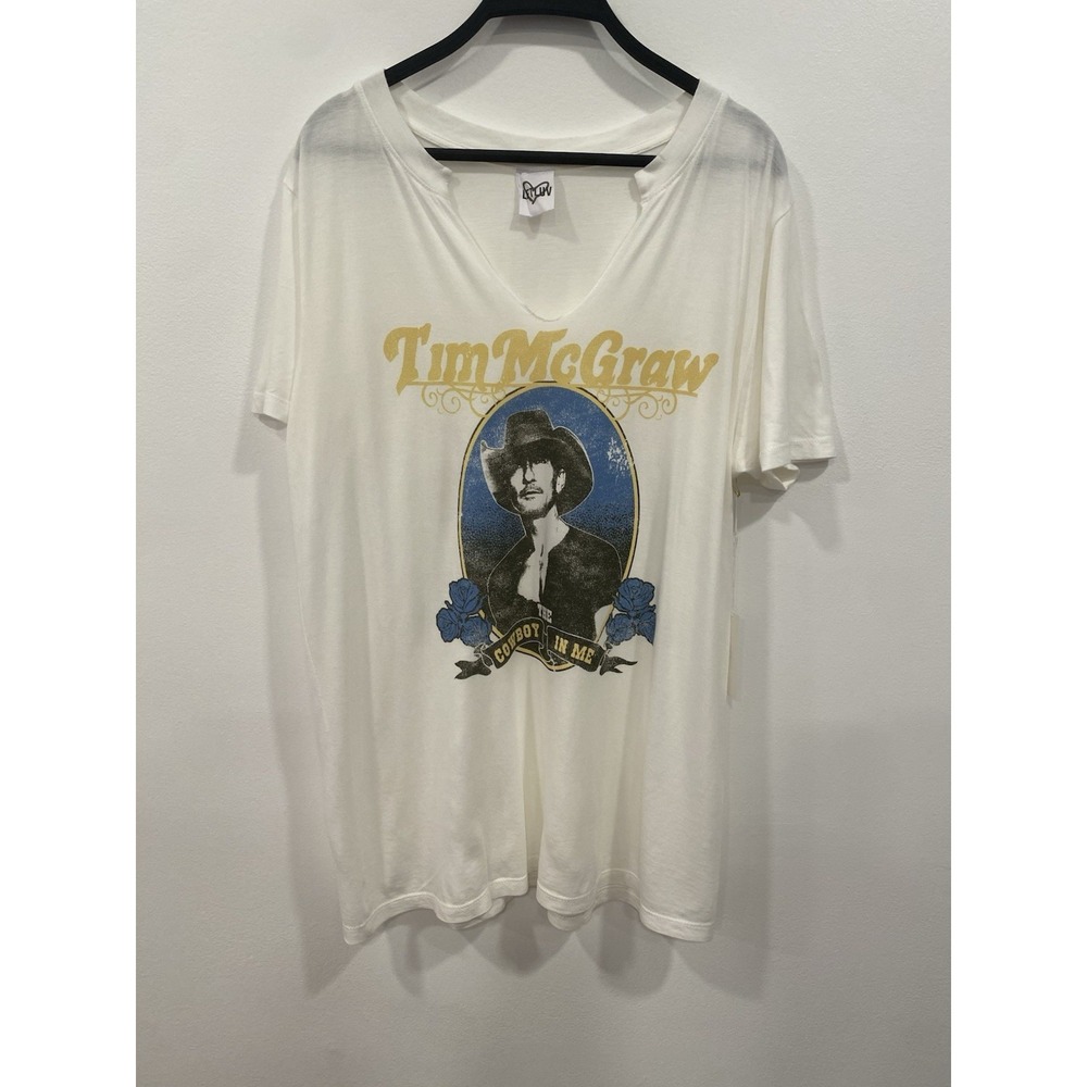 Letluv x Tim McGraw The Cowboy In Me Graphic Tee White V-Neck Medium NWT